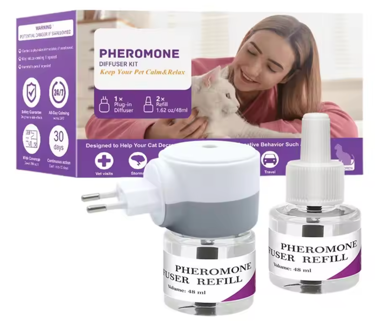 Sereno Pets Pheromone Diffuser Kit | Calming Plug-In for Cats & Dogs | Includes Refill | Reduces Anxiety, Stress & Aggression